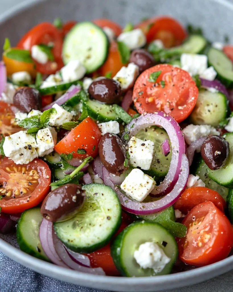 Ensalada Griega de Pepinos, Tomates y Cebollas
