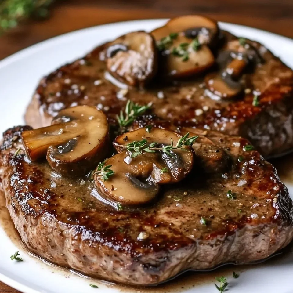 Bistec con Mantequilla de Ajo y Salsa de Champiñones