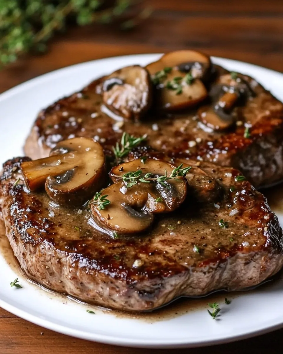 Bistec con Mantequilla de Ajo y Salsa de Champiñones