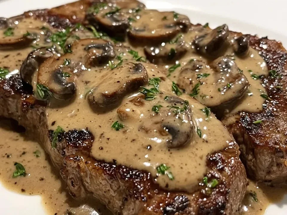 Filetes de Res al Ajo con Salsa de Champiñones