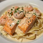 Pasta Alfredo de Salmón y Camarones
