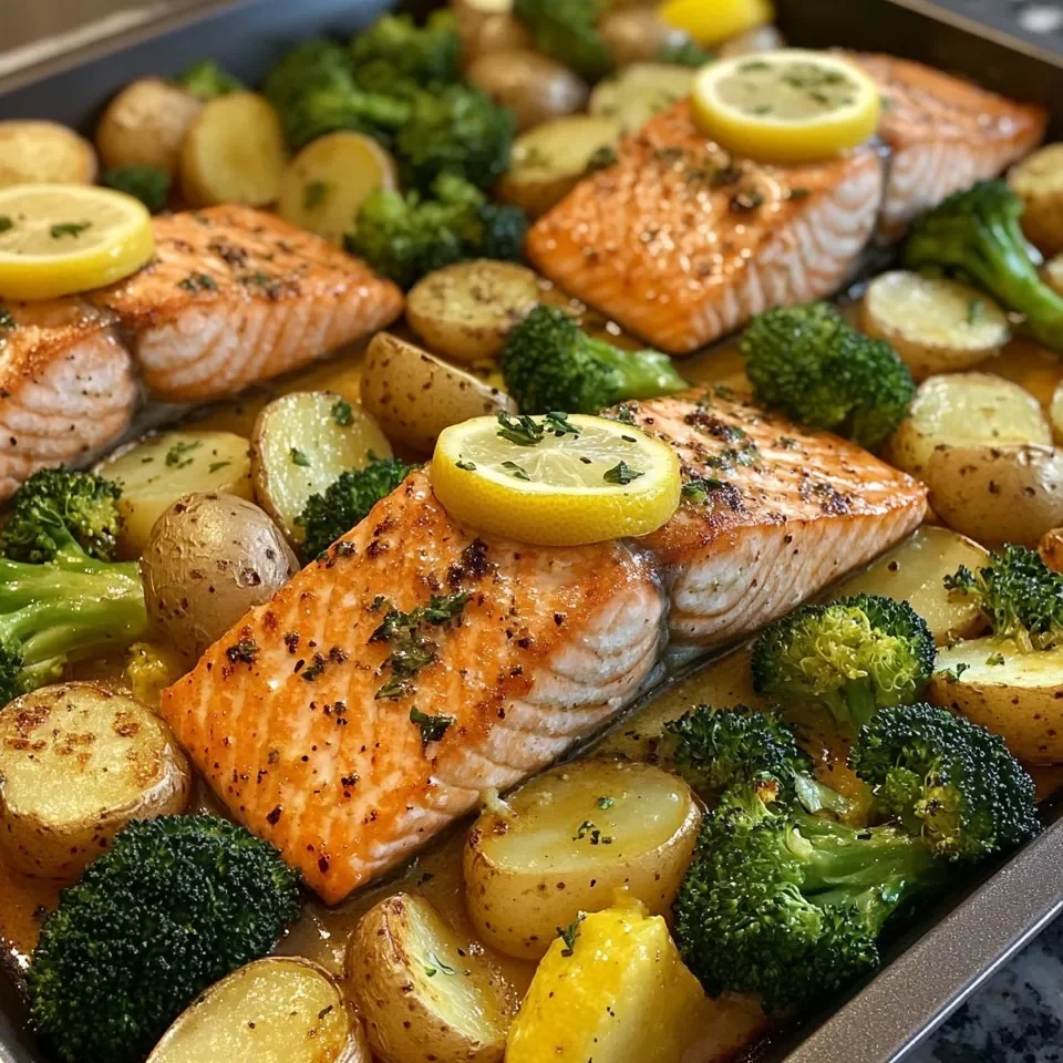 Salmón con Mantequilla de Limón, Papas Crujientes y Brócoli
