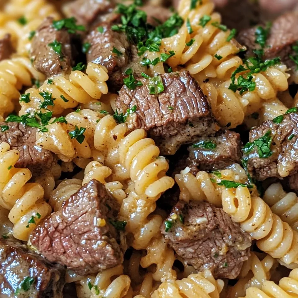 Bocados de Carne y Rotini en Salsa de Ajo y Parmesano