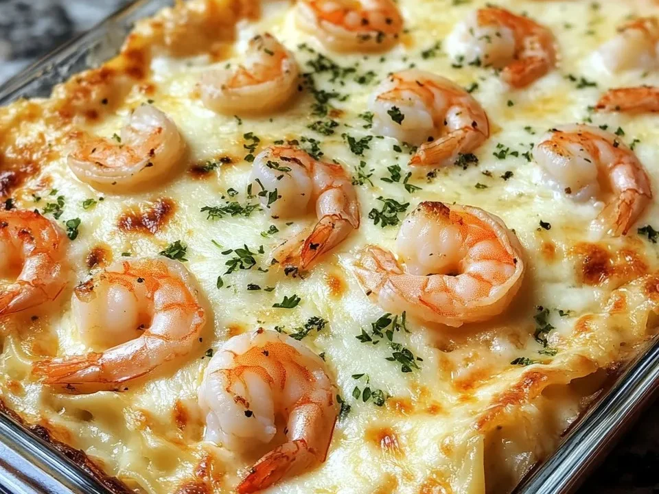 Lasagna de Camarones Scampi con Mantequilla de Ajo