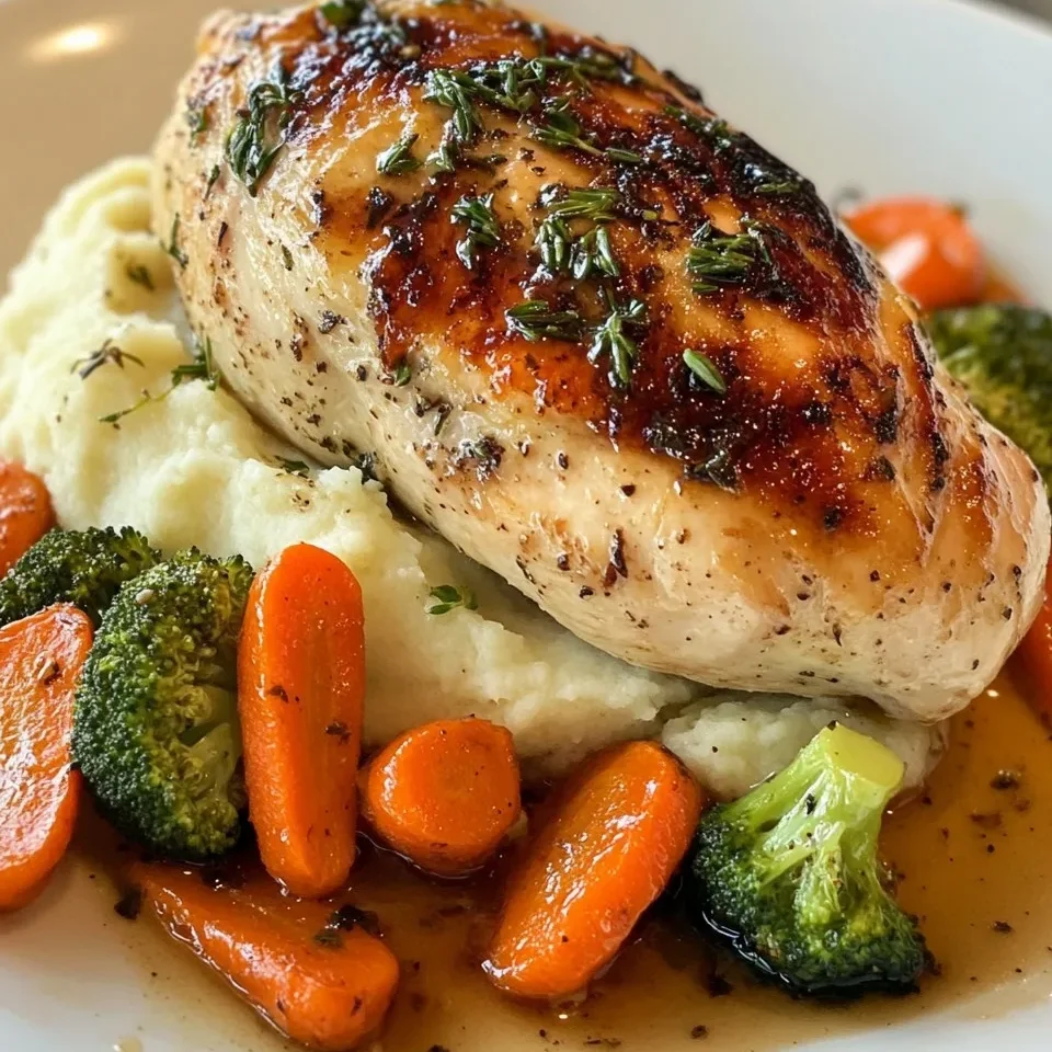Pollo Asado con Puré de Papas al Ajo, Zanahorias Asadas y Brócoli