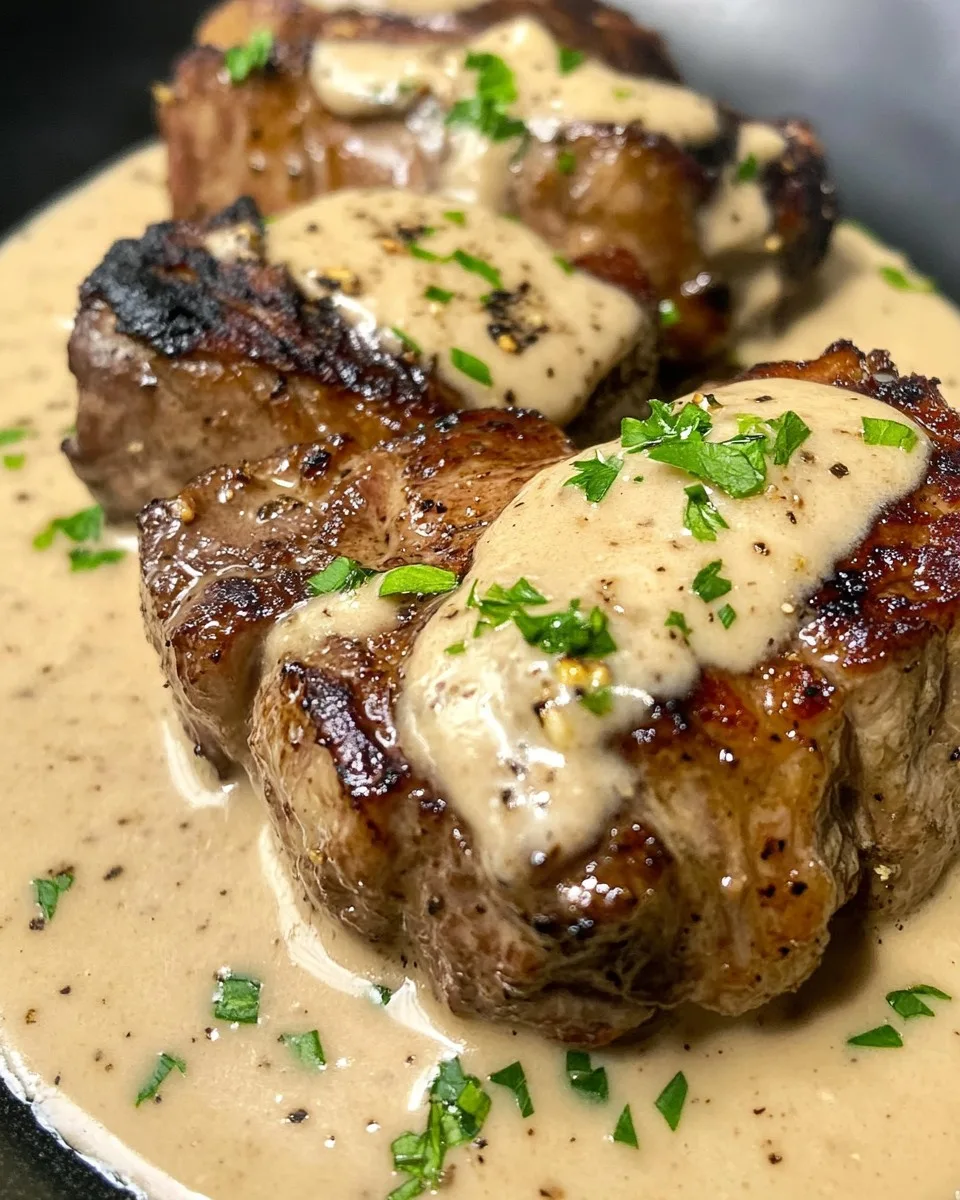 Bistec Jugoso con Salsa Cremosa de Ajo