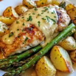 Pollo con Miel y Mostaza con Espárragos Asados y Queso