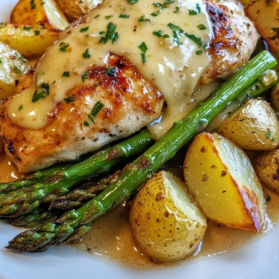 Pollo con Miel y Mostaza con Espárragos Asados y Queso