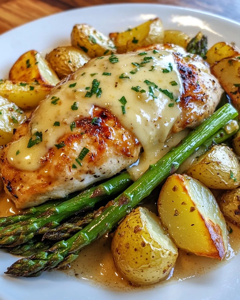 Pollo con Miel y Mostaza con Espárragos Asados y Queso