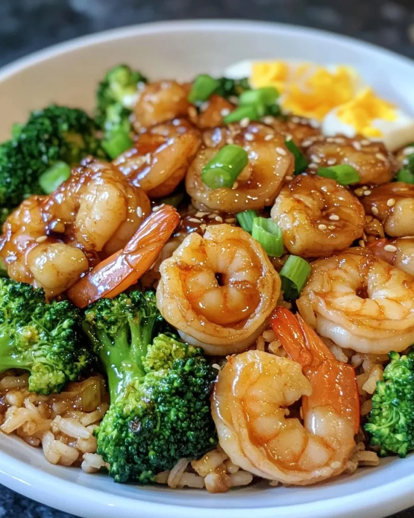 Pollo y Camarones Teriyaki con Brócoli y Arroz Frito