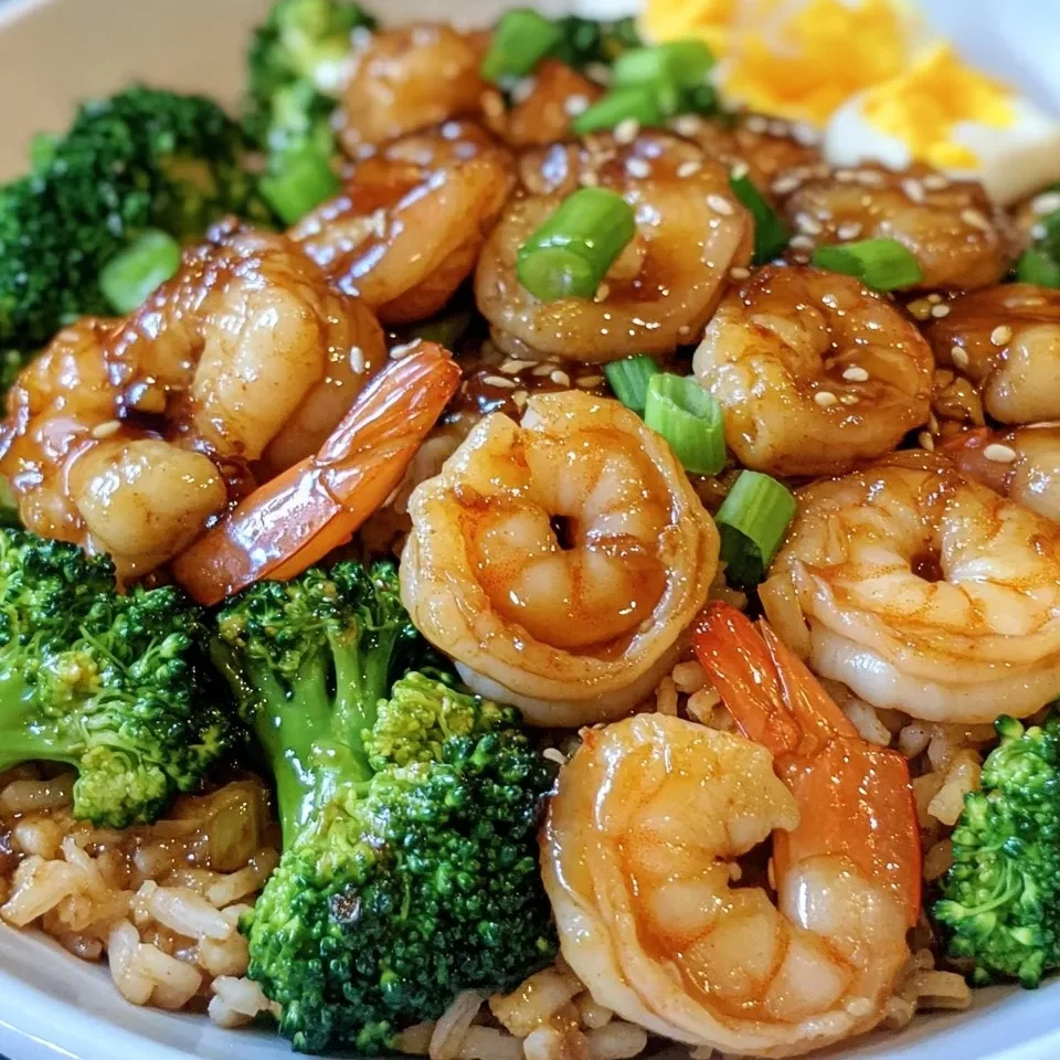Pollo y Camarones Teriyaki con Brócoli y Arroz Frito
