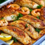 Pescado Gato Cajún Picante al Horno y Camarones con Mantequilla de Limón Picante