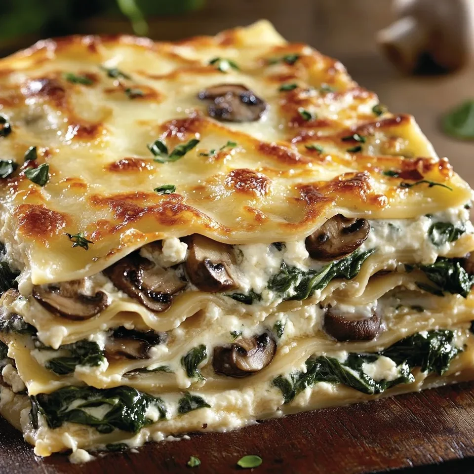 Lasaña cremosa de espinacas y champiñones