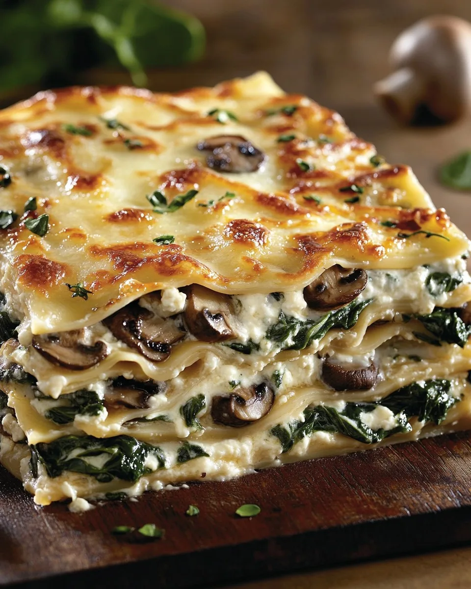 Lasaña cremosa de espinacas y champiñones