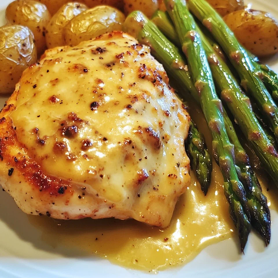 Pollo con Miel y Mostaza con Espárragos Asados y Queso