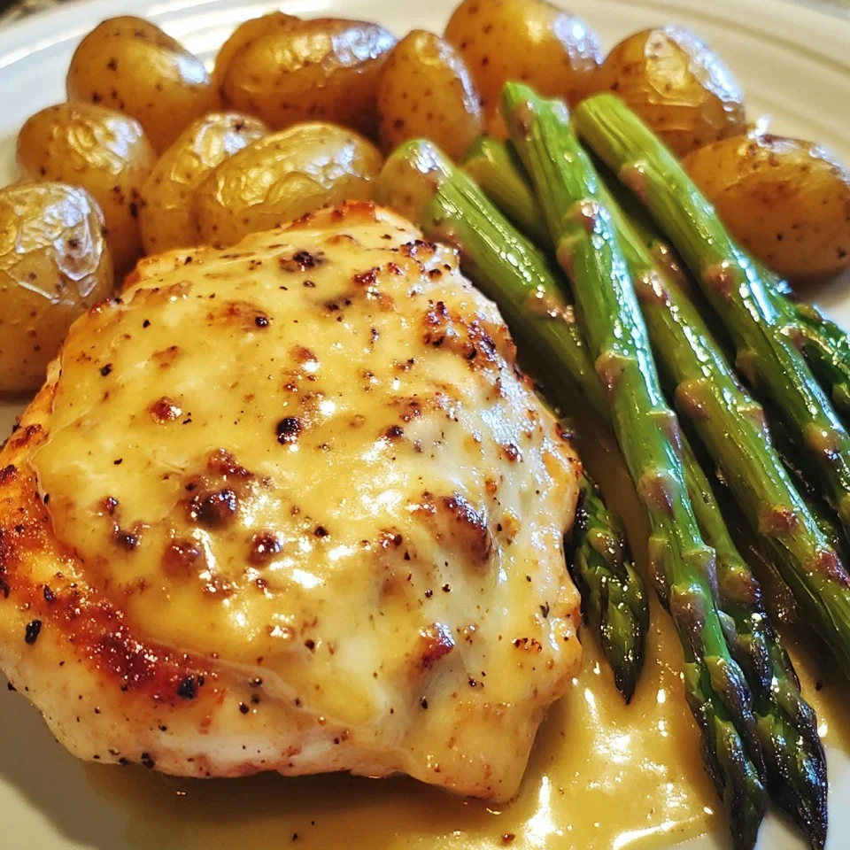 Pollo con Miel y Mostaza con Espárragos Asados y Queso