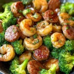 Camarones con Miel y Ajo, Salchicha y Brócoli