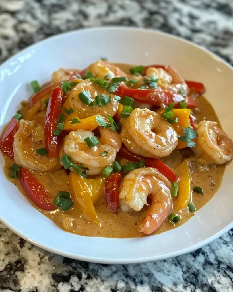 Salteado Cremoso de Camarones y Pimientos