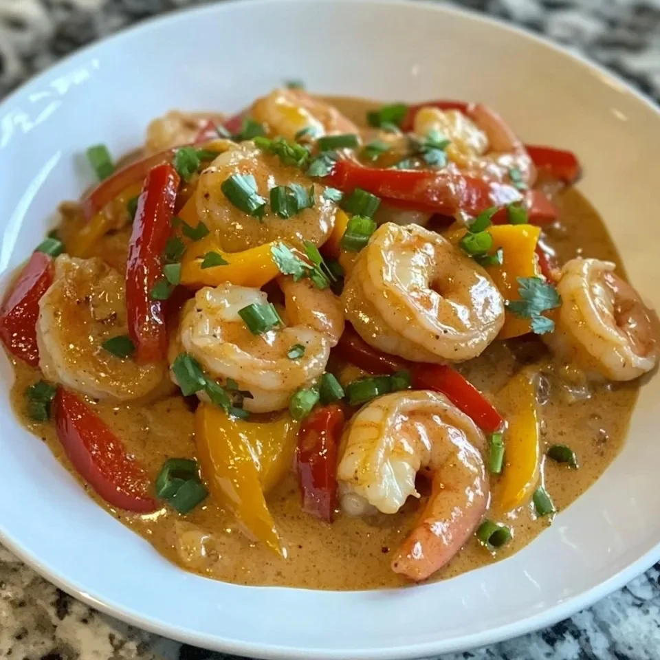 Salteado Cremoso de Camarones y Pimientos