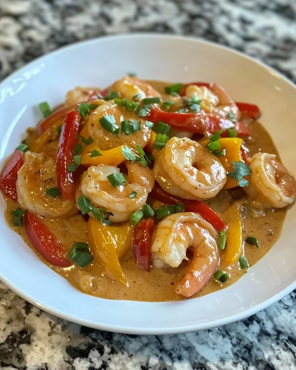 Salteado Cremoso de Camarones y Pimientos