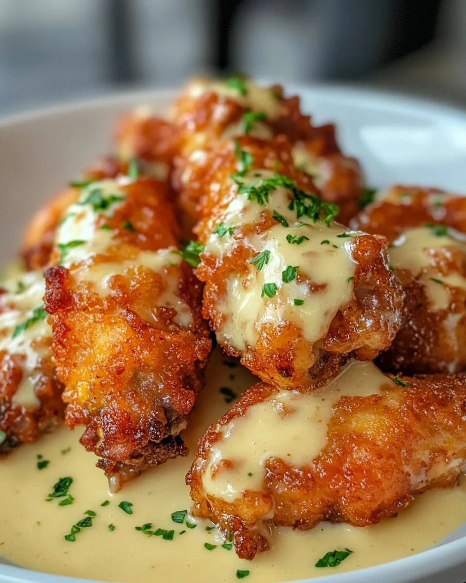 Alitas de Pollo Crujientes en Salsa Alfredo Decadente