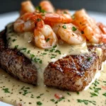 Bistec con Salsa Cremosa de Camarones y Langosta