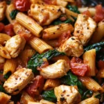 Pasta con Pollo, Tomate y Espinacas en una Sola Olla