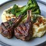 Chuletas de Cordero a la Parrilla con Puré de Patatas y Brócoli