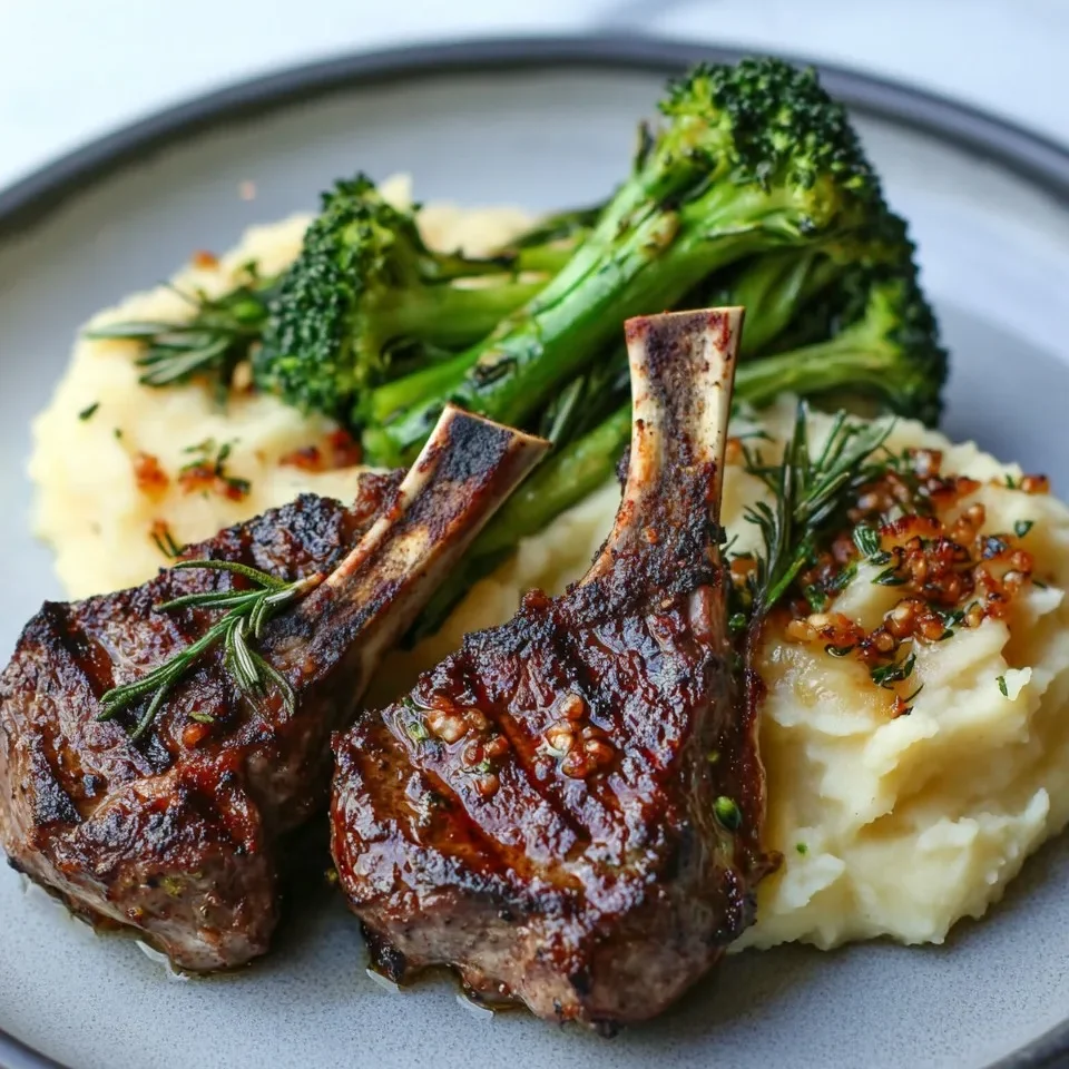Chuletas de Cordero a la Parrilla con Puré de Patatas y Brócoli