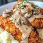 Pollo Frito con Salsa de Champiñones y Puré de Papas