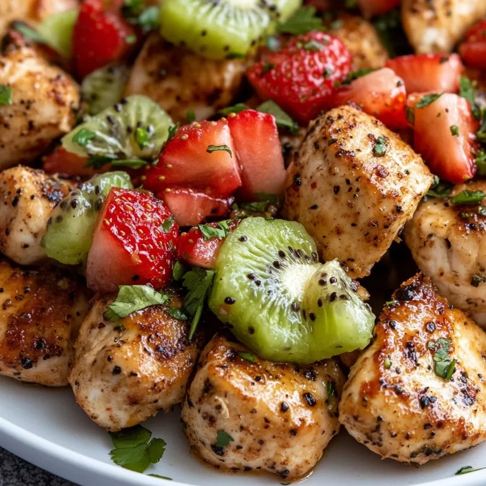 Bocados de Pollo al Ajo con Salsa de Kiwi y Fresa