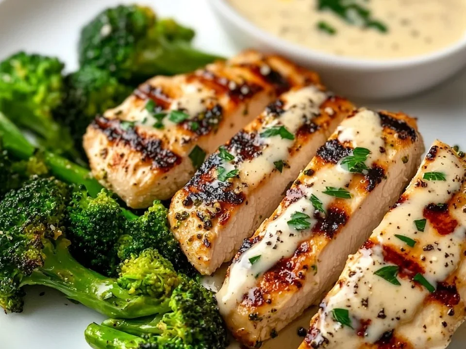 Pollo a la Parrilla con Brócoli y Salsa Cremosa