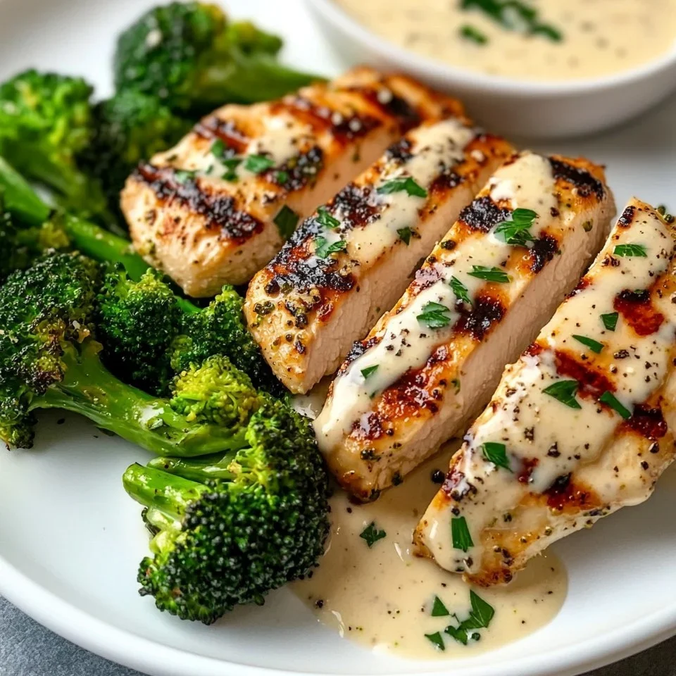 Pollo a la Parrilla con Brócoli y Salsa Cremosa