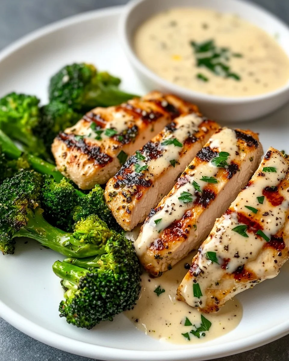 Pollo a la Parrilla con Brócoli y Salsa Cremosa
