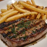 Ribeye a la Mantequilla de Ajo Aromática con Papas Fritas Crujientes