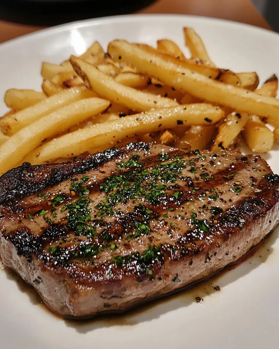 Ribeye a la Mantequilla de Ajo Aromática con Papas Fritas Crujientes