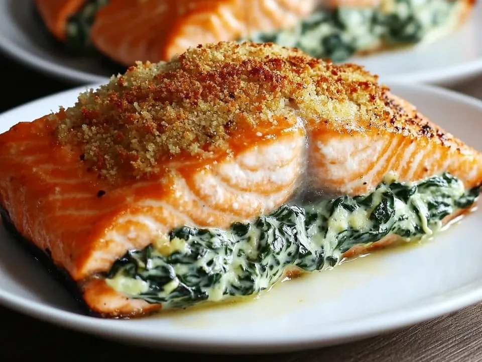 Salmón Relleno de Espinacas Cremosas