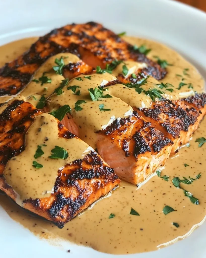 Salmón a la Parrilla con Salsa Cremosa de Mostaza Dijon
