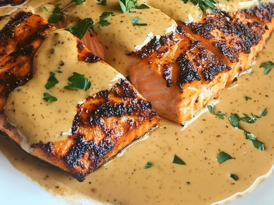 Salmón a la Parrilla con Salsa Cremosa de Mostaza Dijon