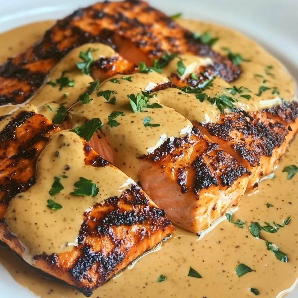 Salmón a la Parrilla con Salsa Cremosa de Mostaza Dijon