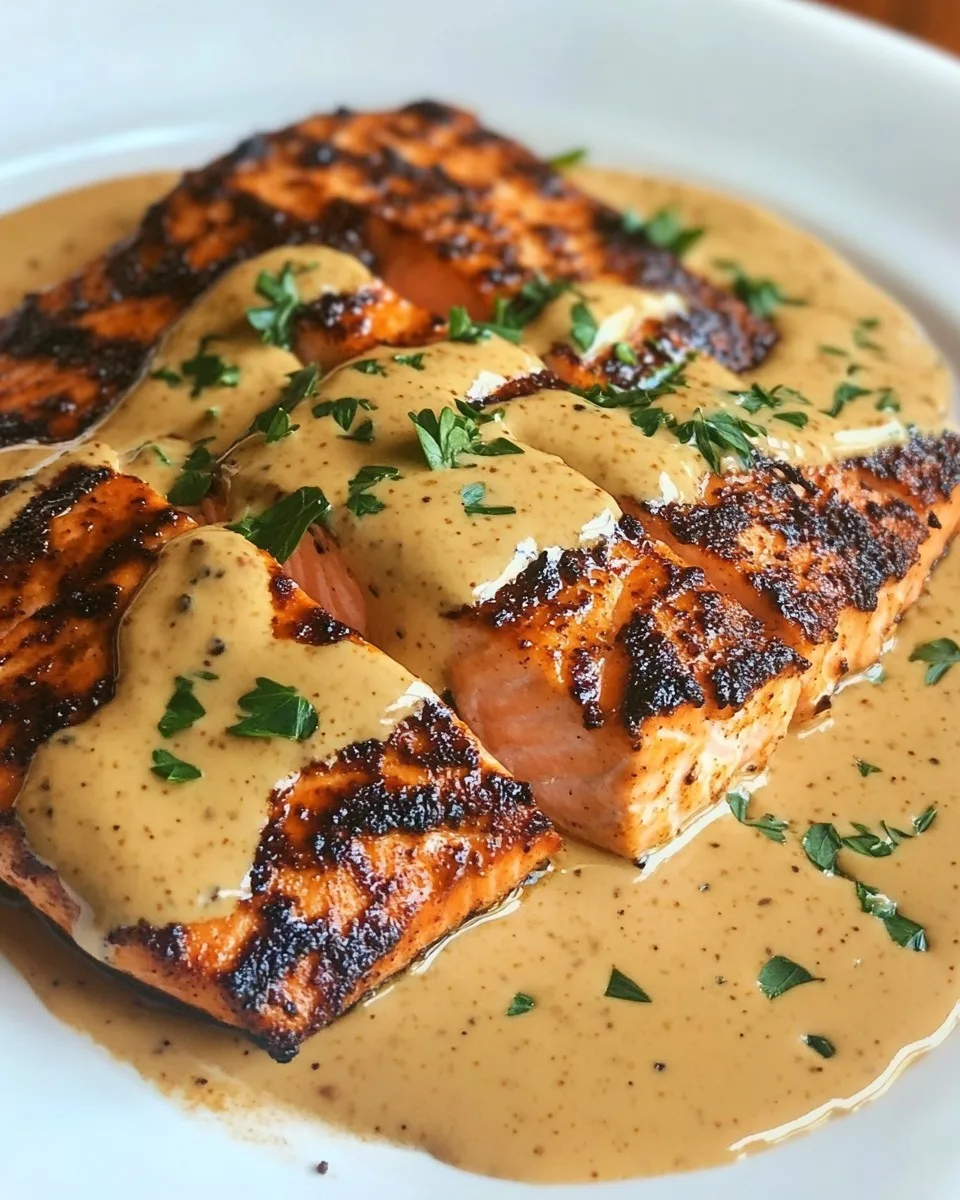 Salmón a la Parrilla con Salsa Cremosa de Mostaza Dijon