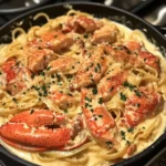 Alfredo de Mariscos al Estilo Cajún con Langosta, Cangrejo y Salmón
