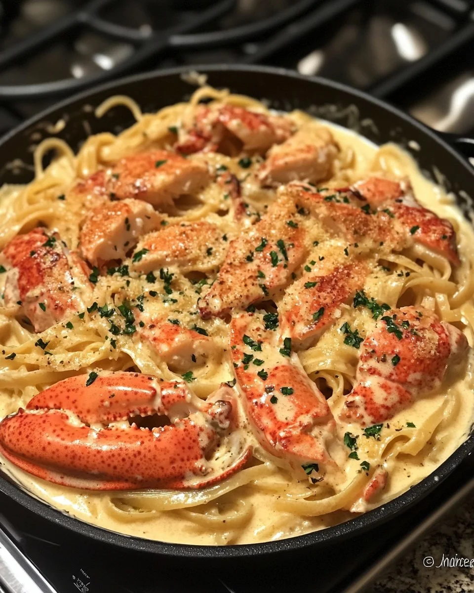 Alfredo de Mariscos al Estilo Cajún con Langosta, Cangrejo y Salmón