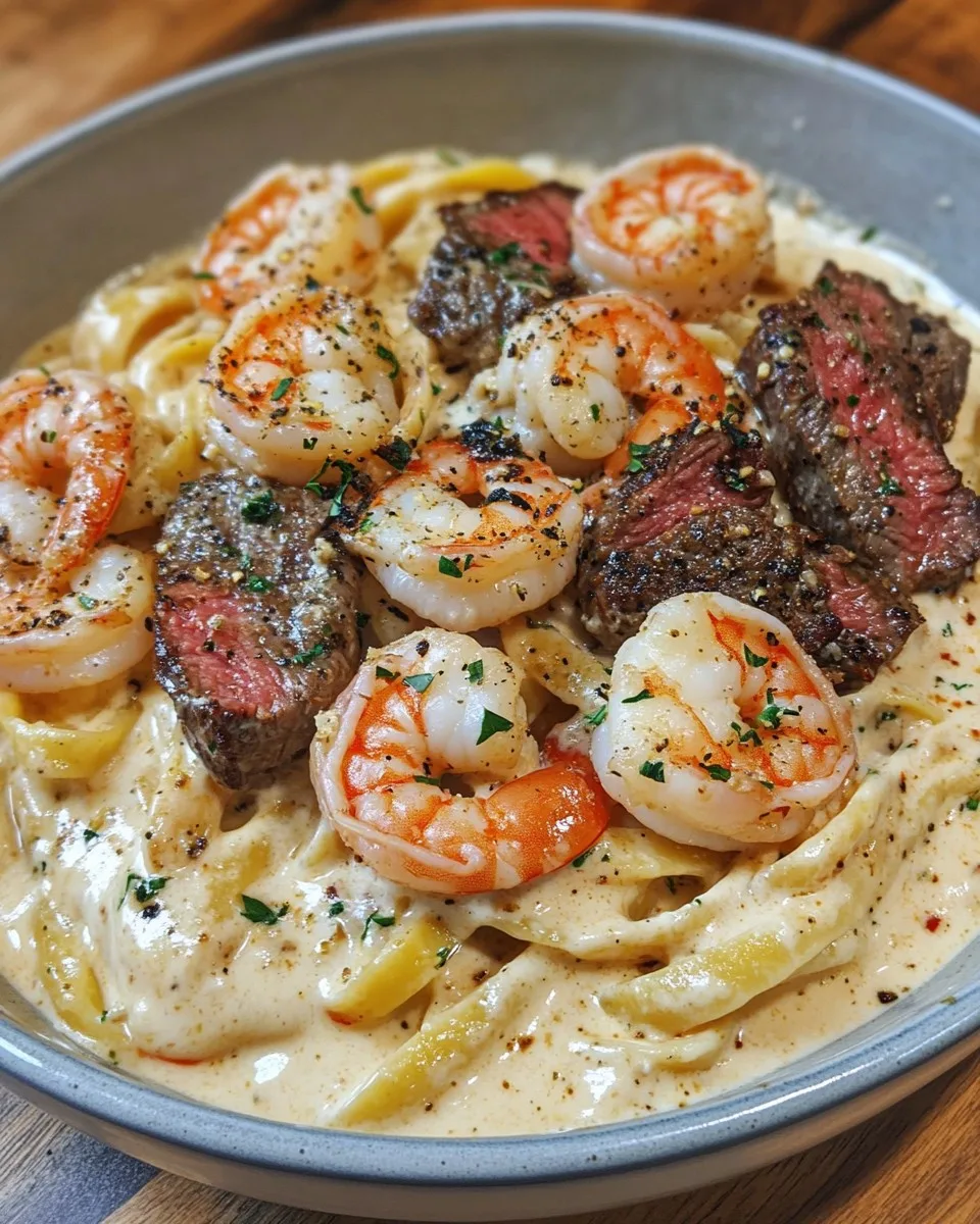 Pasta Cremosa con Camarones y Carne Cajún