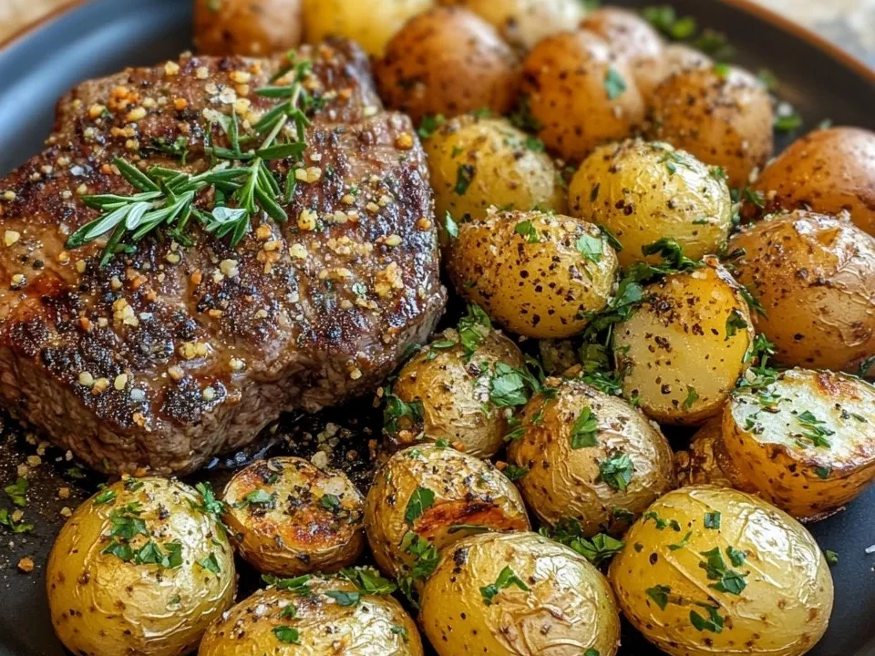 Carne Asada y Papas con Condimento de Hierbas