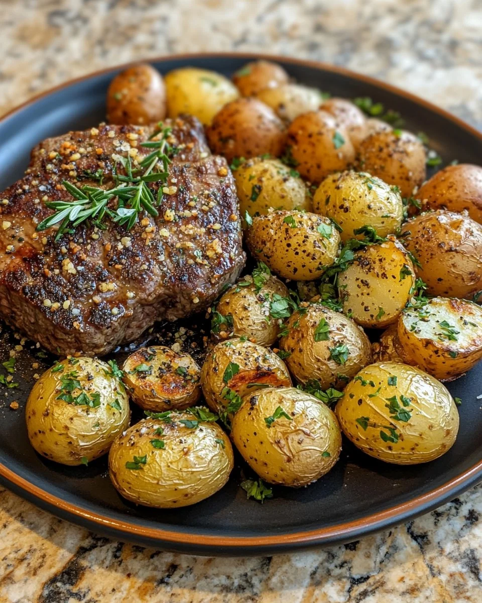 Carne Asada y Papas con Condimento de Hierbas