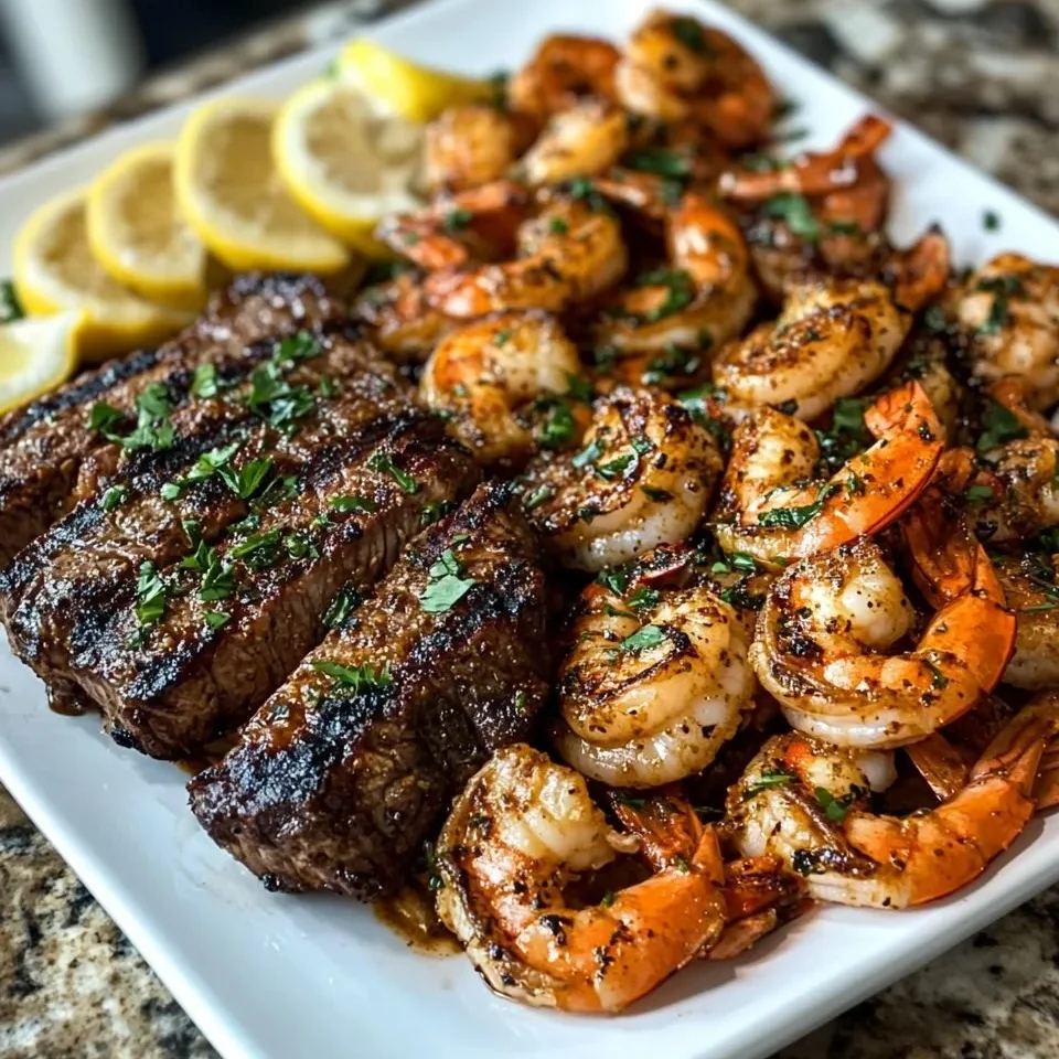Camarones Cajún Picantes y Cena de Bistec a la Parrilla