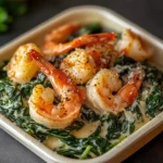 Camarones y Cangrejo en Crema con Espinacas