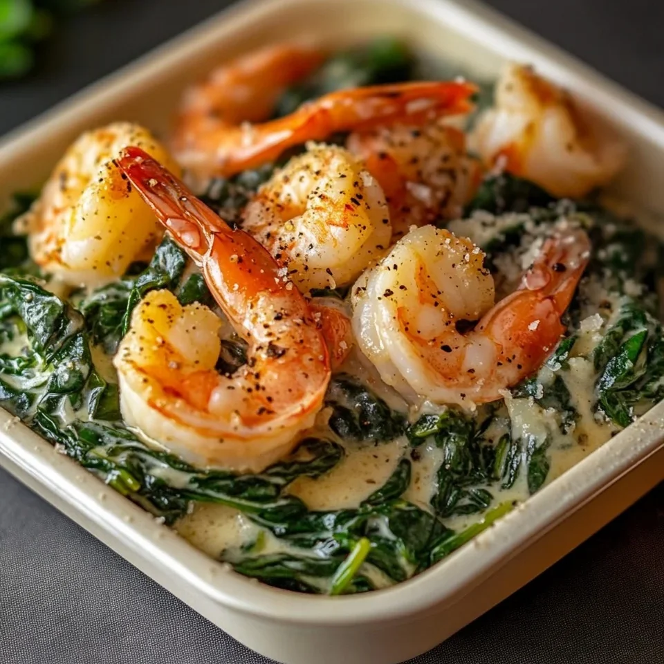 Camarones y Cangrejo en Crema con Espinacas