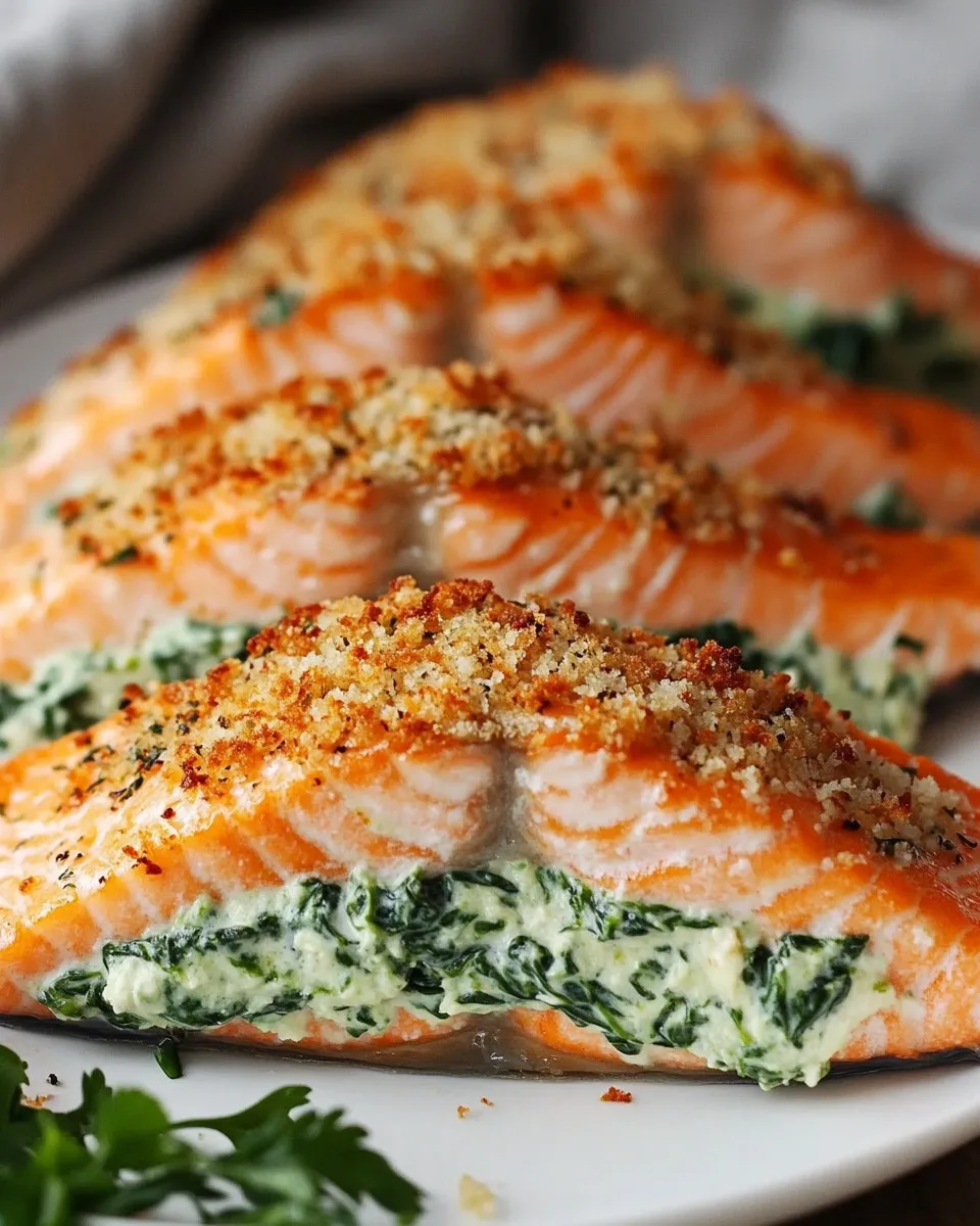 Salmón Relleno de Espinacas Cremosas